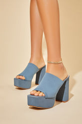 Forever 21 Women's Platform Square-Toe Block Heels Blue