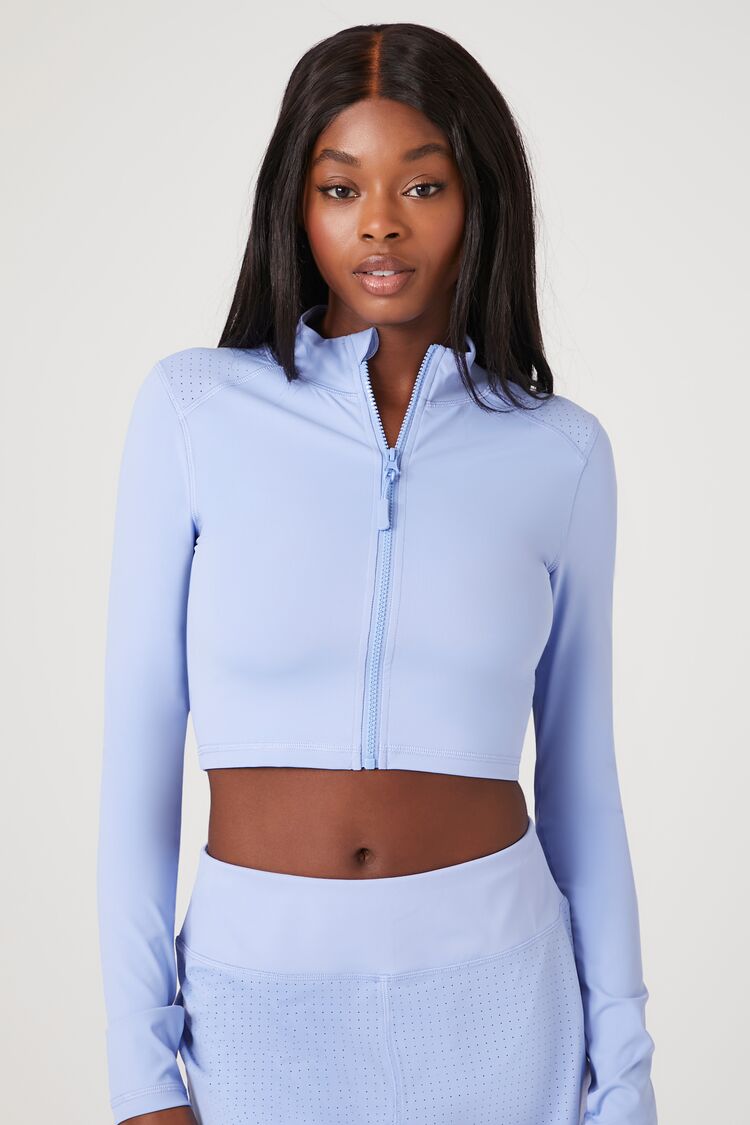 Forever 21 Women's Active Zip-Up Cropped Jacket Blue Moon