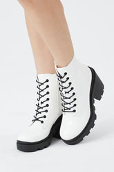 Forever 21 Women's Block Heel Combat Boots White