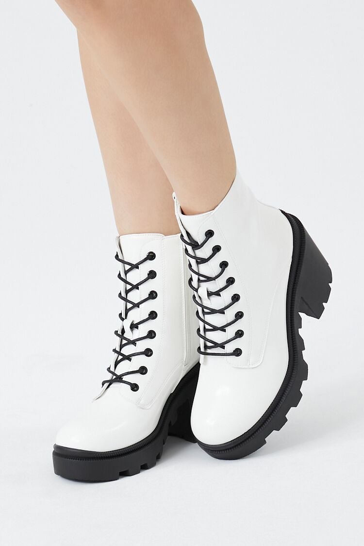 Forever 21 Women's Block Heel Combat Boots White