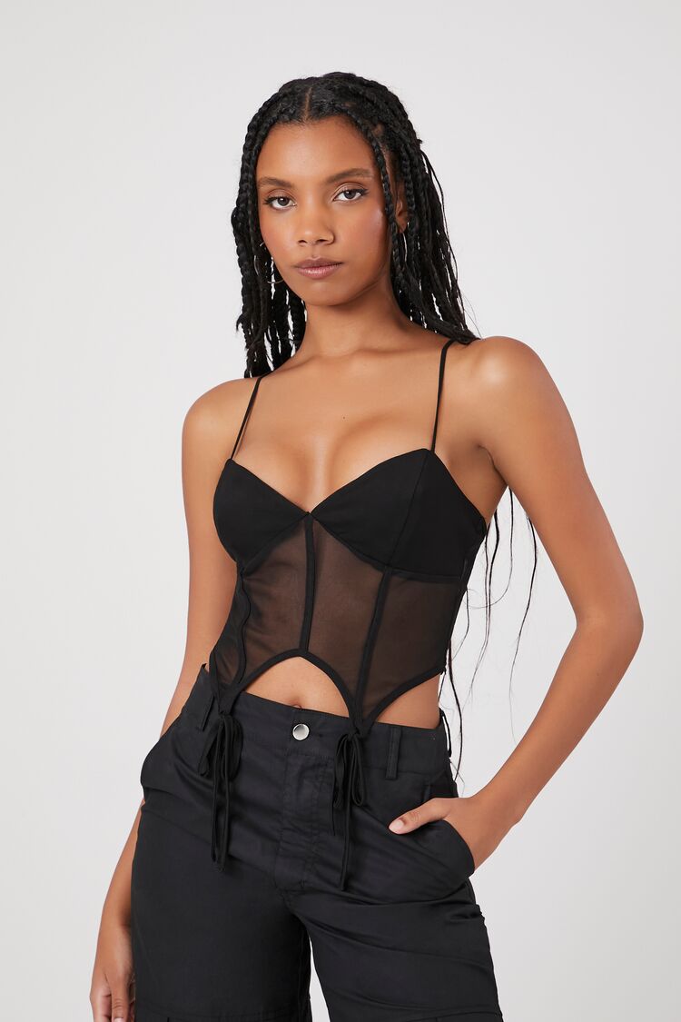 Forever 21 Women's Mesh Corset Cami Black