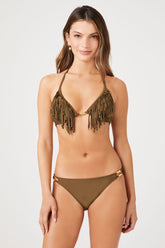 Forever 21 Women's Low-Rise Dual Strap Bikini Bottoms Olive