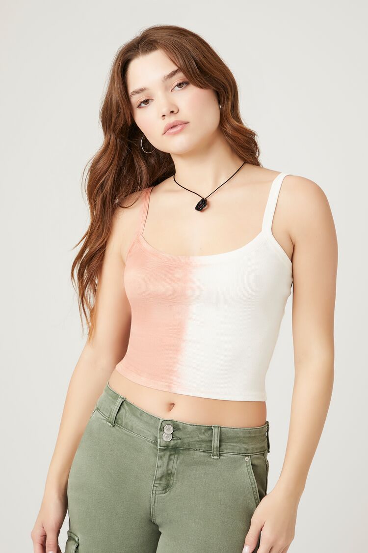 Forever 21 Women's Rib-Knit Tie-Dye Cami Taupe/White