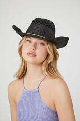 Forever 21 Women's Rhinestone-Trim Straw Cowboy Hat Black/Silver