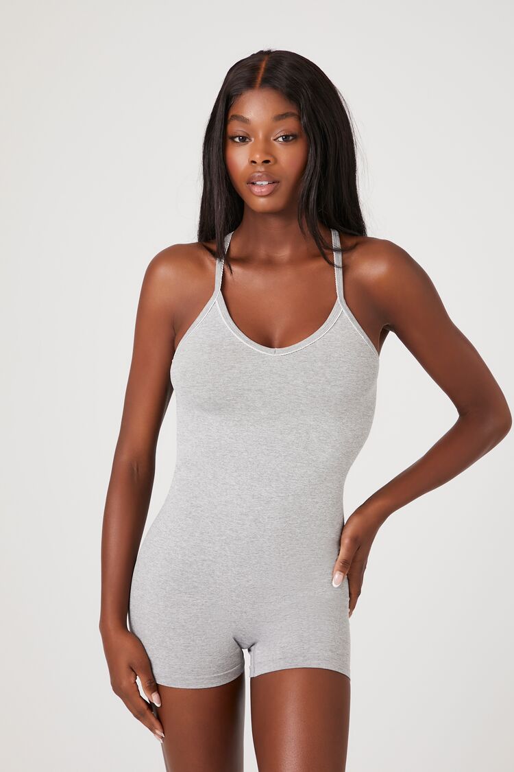 Forever 21 Women's Seamless Heathered Lounge Romper Heather Grey