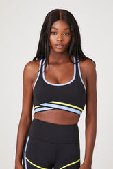 Forever 21 Women's Striped Tulip-Hem Sports Bra Black/Multi