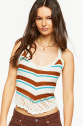 Forever 21 Women's Striped O-Ring Scalloped Crop Top Brown/Multi