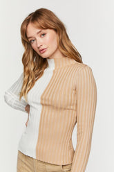 Forever 21 Knit Women's Colorblock Mock Neck Sweater Ivory/Multi