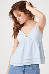 Forever 21 Women's Crepe Tiered Flounce Cami Light Blue