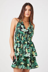 Forever 21 Women's Tropical Print Halter Mini Dress Green/Multi