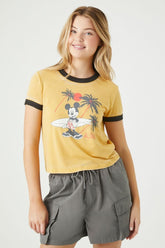 Forever 21 Women's Mickey Mouse Graphic Ringer T-Shirt Yellow/Multi