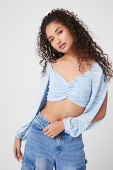 Forever 21 Women's Marble Print Crop Top Blue