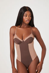 Forever 21 Women's Colorblock Cutout Lingerie Bodysuit Chocolate/Sand