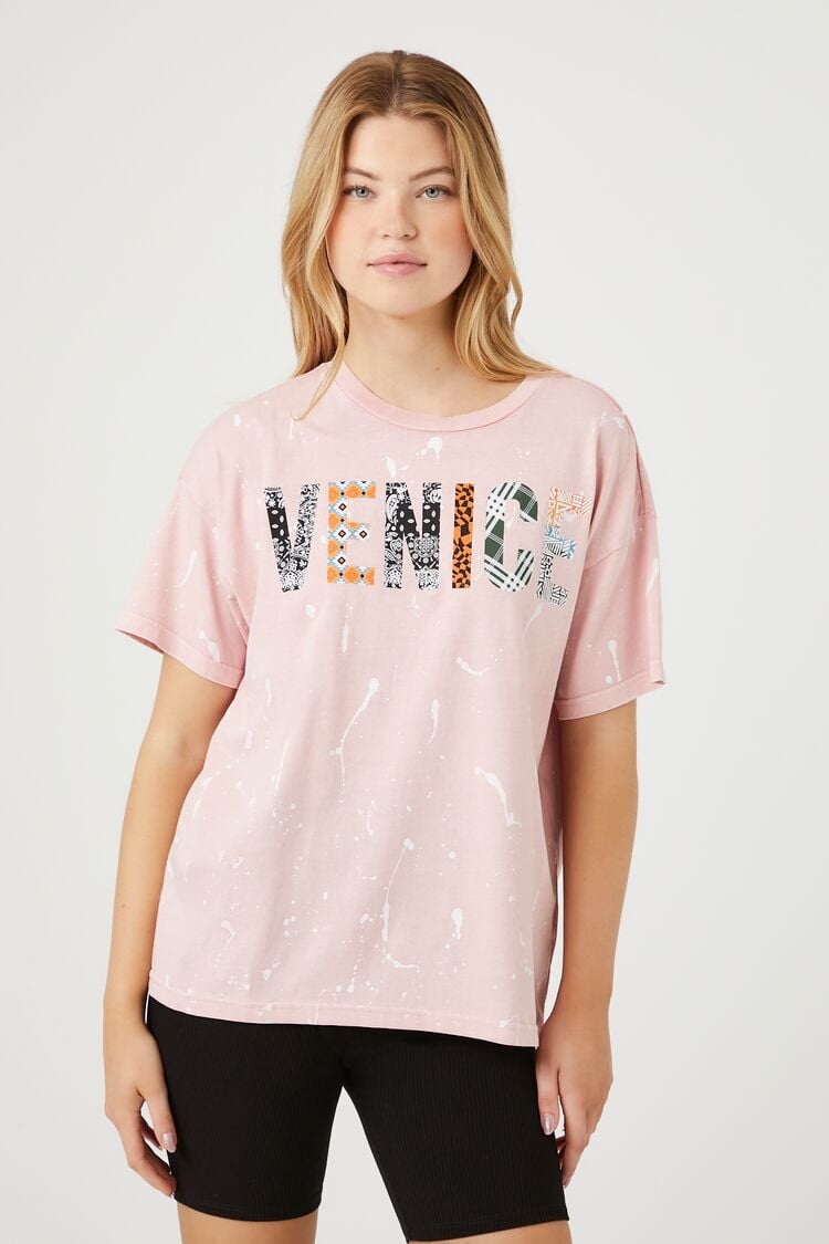 Forever 21 Women's Splatter Venice Graphic T-Shirt Pink/Multi