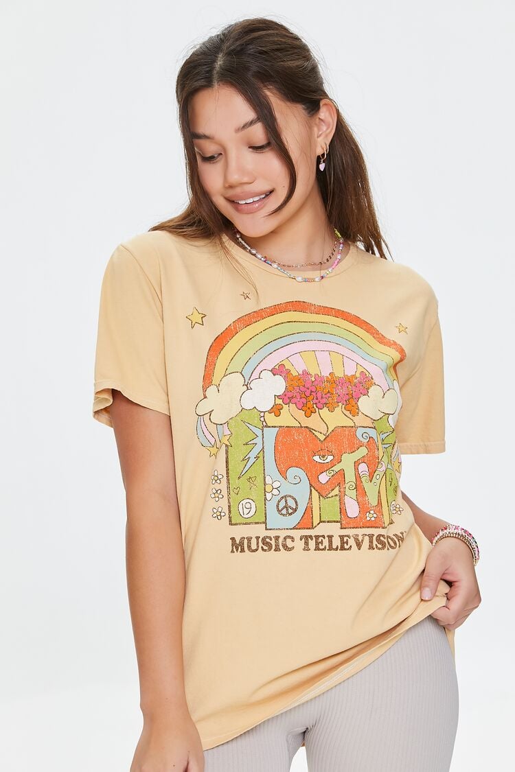 Forever 21 Women's MTV Graphic T-Shirt Taupe/Multi