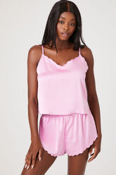 Forever 21 Women's Satin Cami & Shorts Pajama Set Cayenne