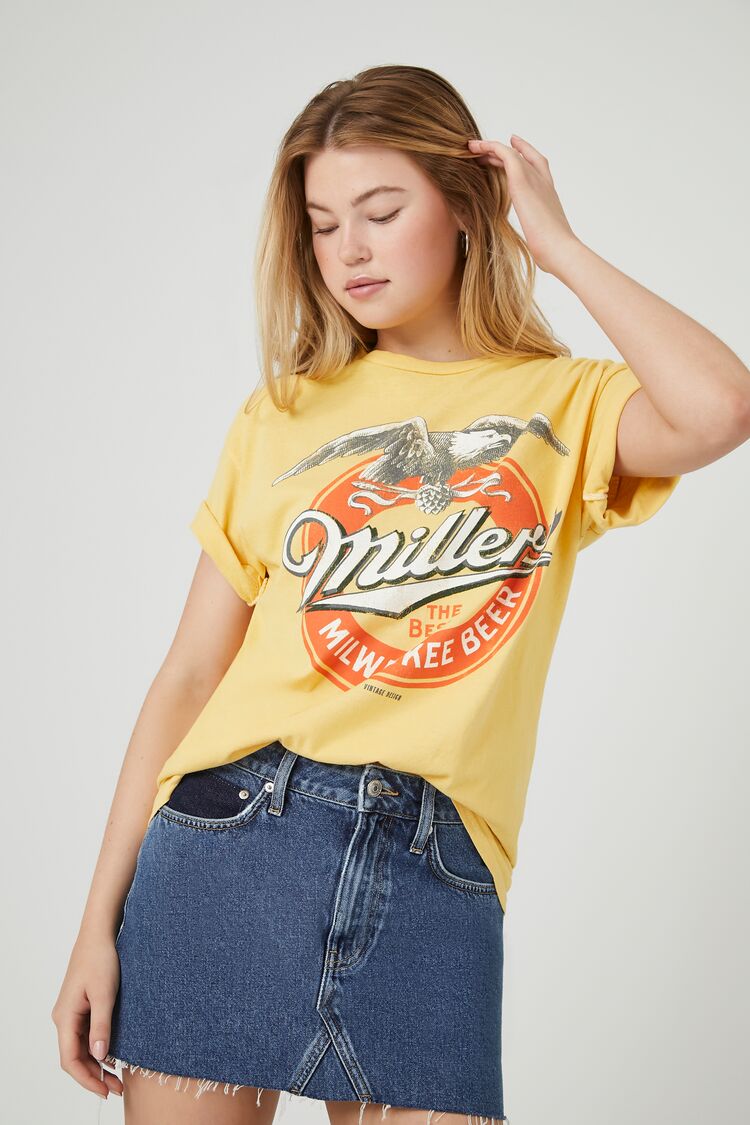 Forever 21 Women's Miller Milwaukee Beer Graphic T-Shirt Yellow/Multi