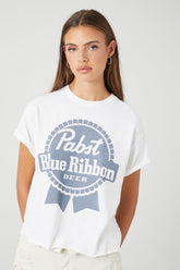 Forever 21 Women's Pabst Blue Ribbon Beer Graphic T-Shirt White/Multi