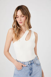 Forever 21 Women's Sweater-Knit One-Shoulder Sleeveless Bodysuit White