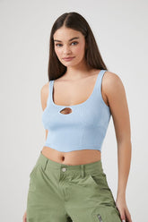 Forever 21 Women's Sweater-Knit Cutout Cropped Tank Top Bluebell