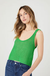 Forever 21 Women's Crochet Sweater-Knit Tank Top Green