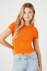 Forever 21 Women's Hibiscus Print Sweater-Knit T-Shirt Orange