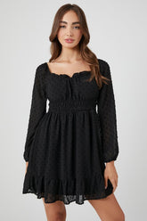 Forever 21 Women's Clip-Dot Flounce Mini Spring/Summer Dress Black