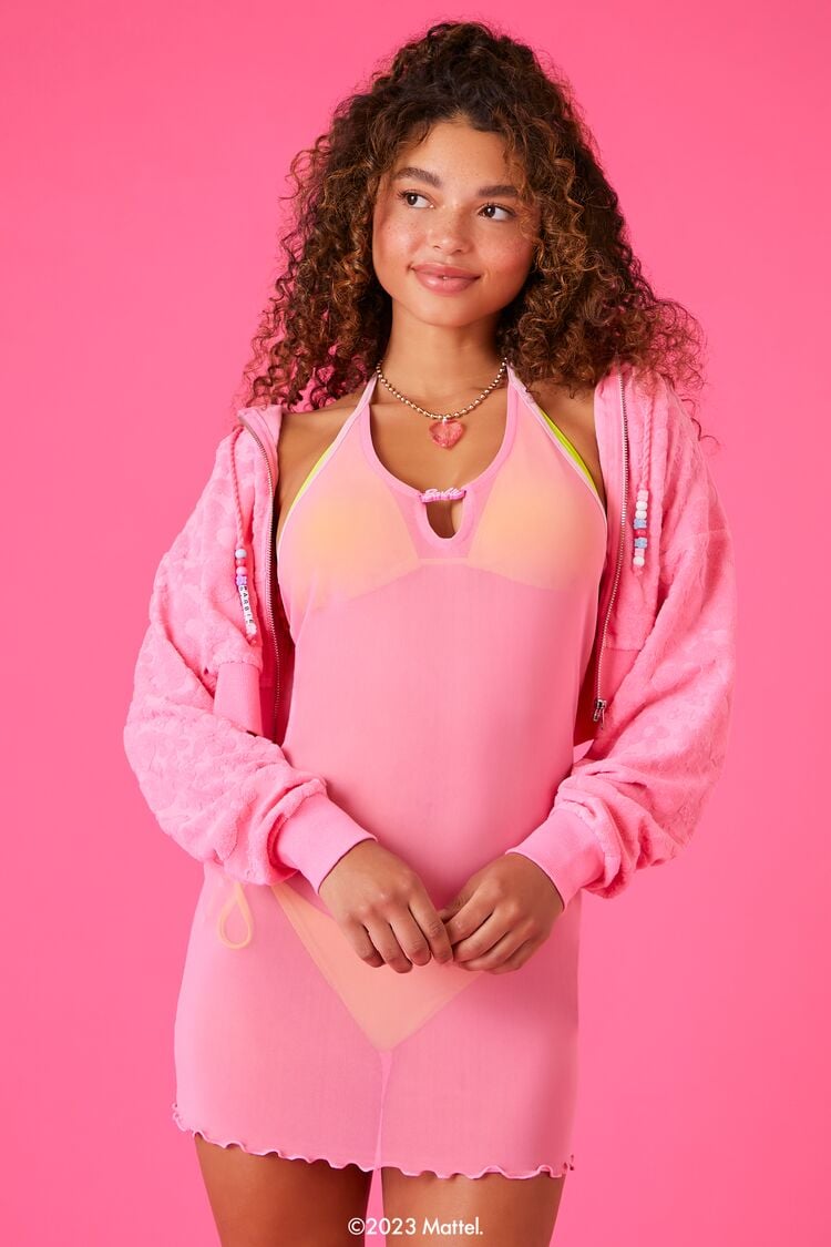 Forever 21 Women's Barbie Mesh Swim Pool/Beach Cover-Up Summer Dress Pink/Light Pink