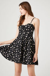 Forever 21 Women's Floral Print Fit & Flare Mini Spring/Summer Dress Black/Multi