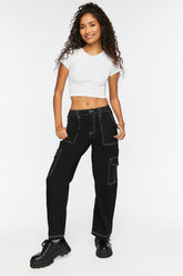 Forever 21 Women's Contrast-Trim Cargo Pants Black