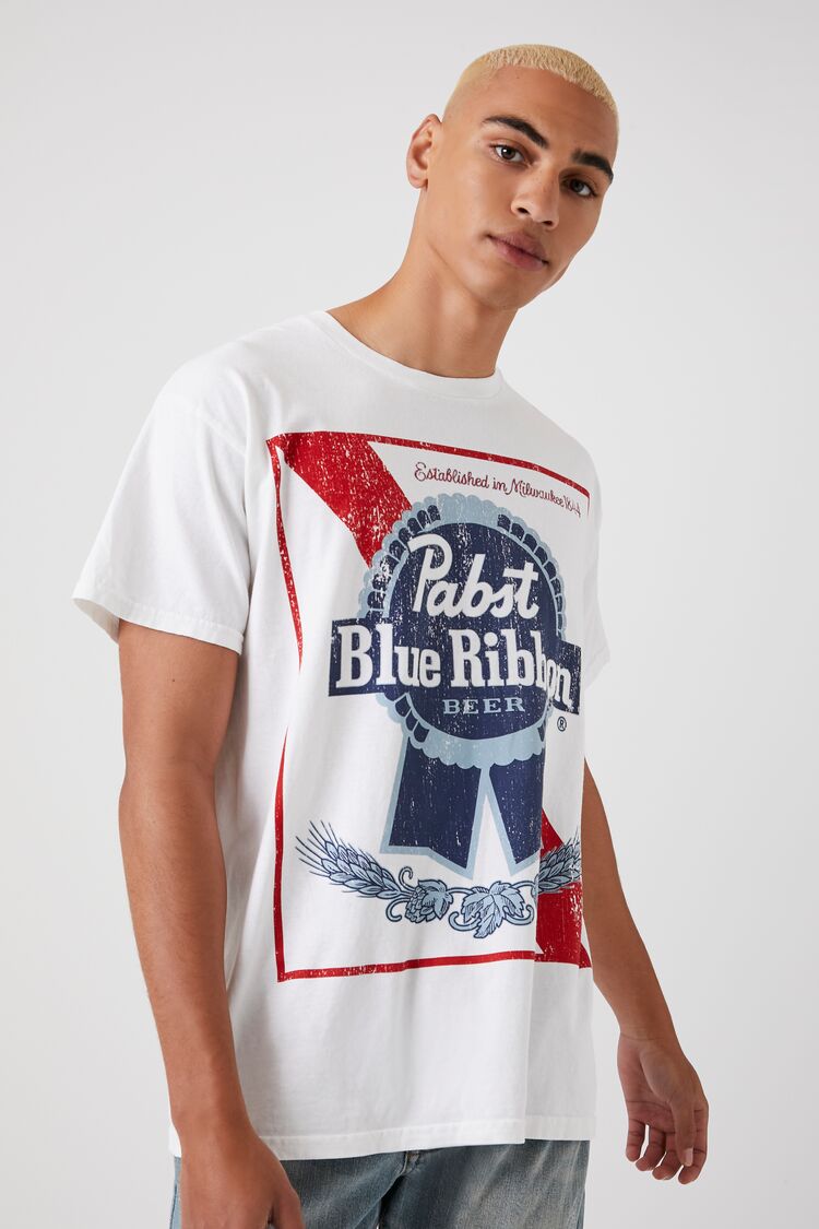 Forever 21 Men's Pabst Blue Ribbon Beer T-Shirt White/Multi