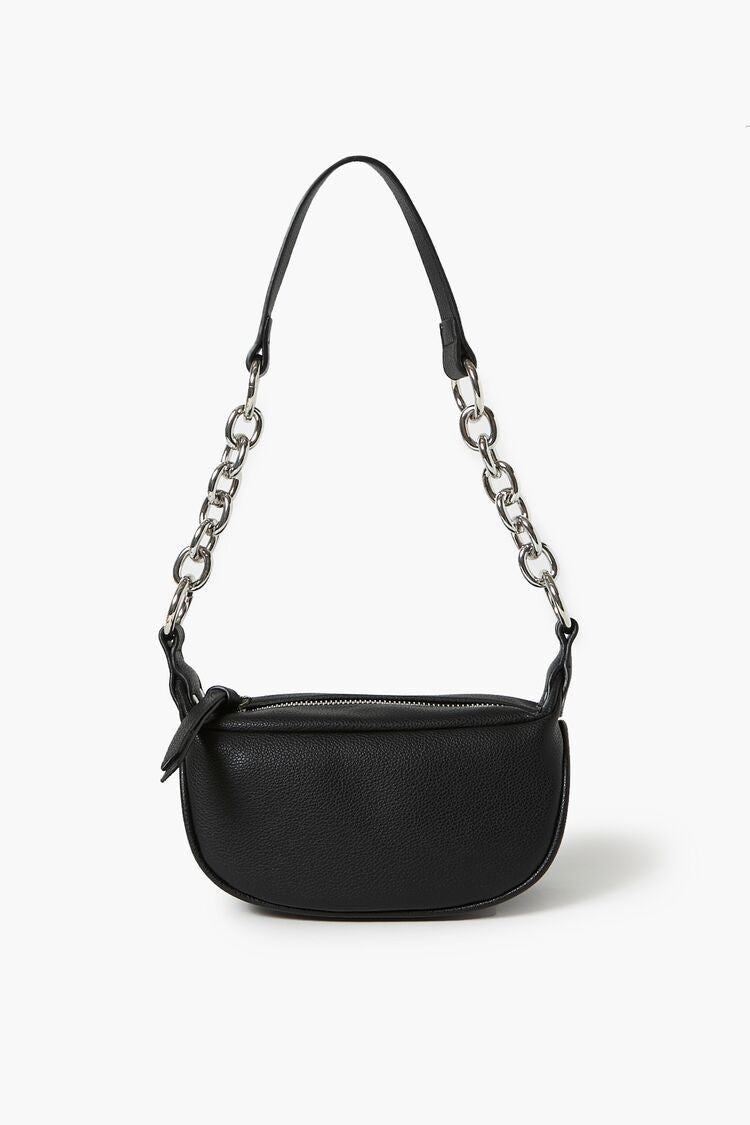 Forever 21 Women's Chain Shoulder Baguette Bag Black