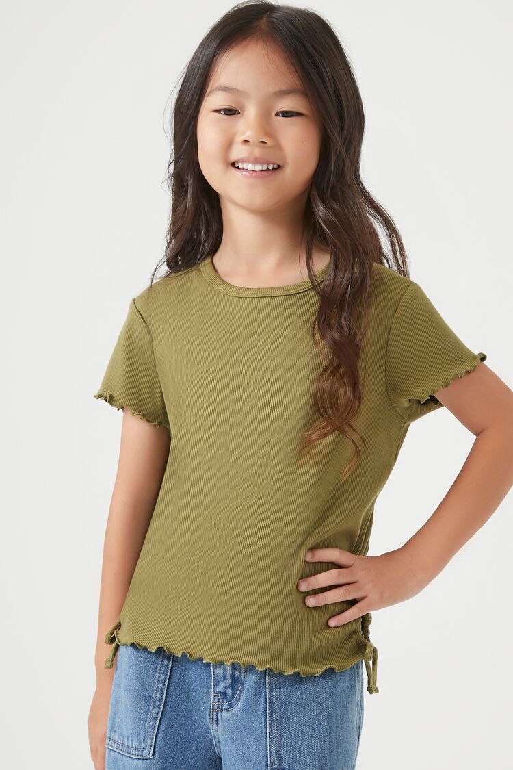 Forever 21 Girls Ruched Drawstring Top (Kids) Olive