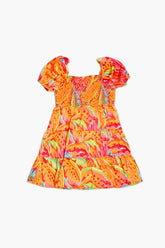 Forever 21 Girls Satin Floral Print Dress (Kids) Orange/Multi