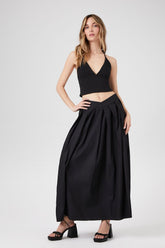 Forever 21 Women's Pleated Poplin Maxi Skirt Black