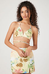 Forever 21 Women's Vacation Postcard Print Bralette Yellow/Multi