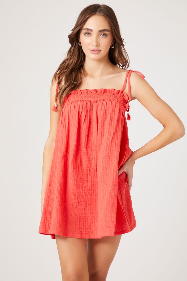 Forever 21 Women's Tassel Shift Mini Dress Cayenne