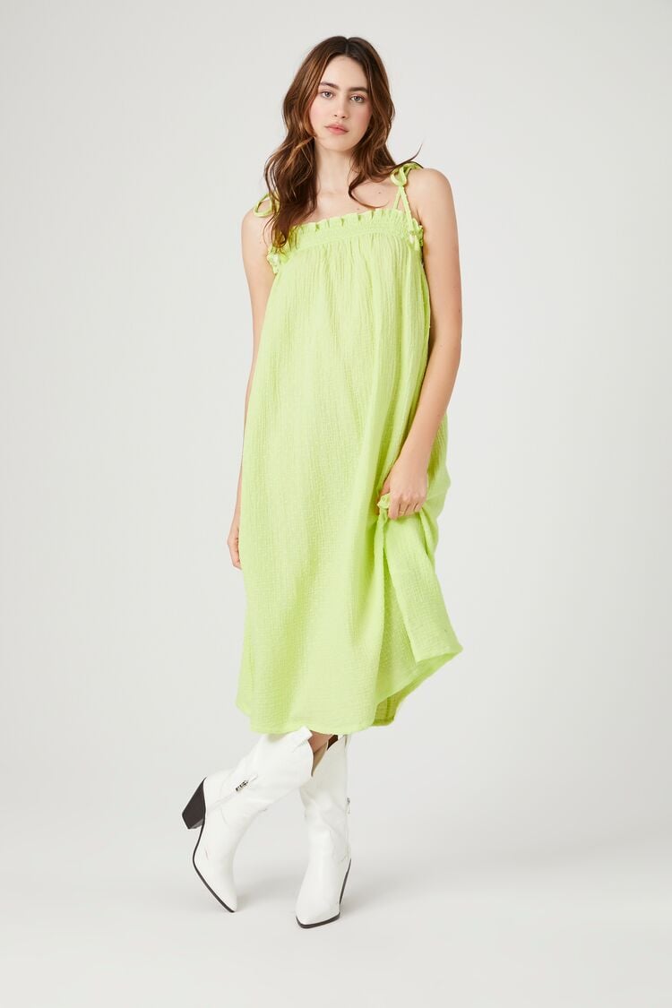 Forever 21 Women's Tie-Strap Shift Midi Spring/Summer Dress Honeydew