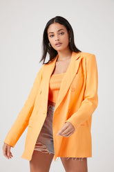 Forever 21 Women's Linen-Blend Double-Breasted Blazer Cantaloupe