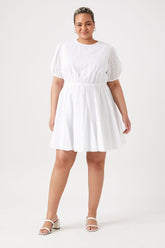 Forever 21 Plus Women's Floral Eyelet Mini Spring/Summer Dress White