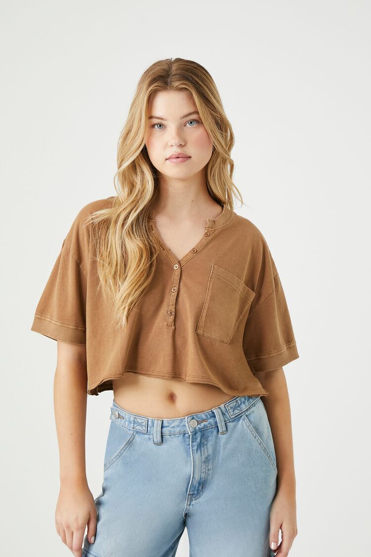 Forever 21 Women's Button-Front Crop Top Copper