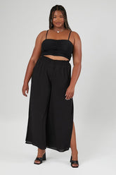 Forever 21 Plus Women's Split Wide-Leg Pants Black