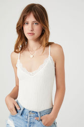 Forever 21 Women's Lace-Trim Seamless Cami Bodysuit White