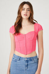 Forever 21 Women's Rib-Knit Hook-and-Eye Corset Crop Top Hot Pink