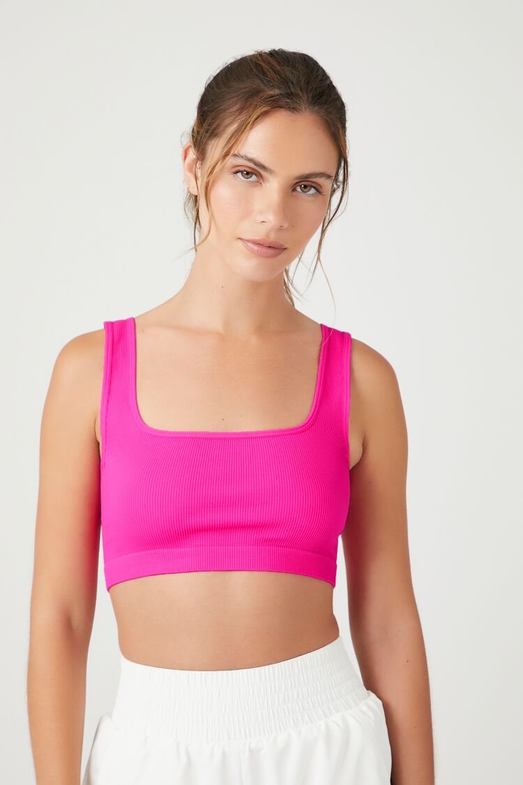 Forever 21 Women's Seamless Square-Neck Bralette Hot Pink