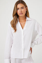 Forever 21 Women's Grid Plaid Pajama Shirt White/Tan