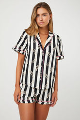 Forever 21 Women's Striped Banana Shirt & Shorts Pajama Set Black/Multi