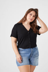 Forever 21 Plus Women's Ribbed Shirt Black