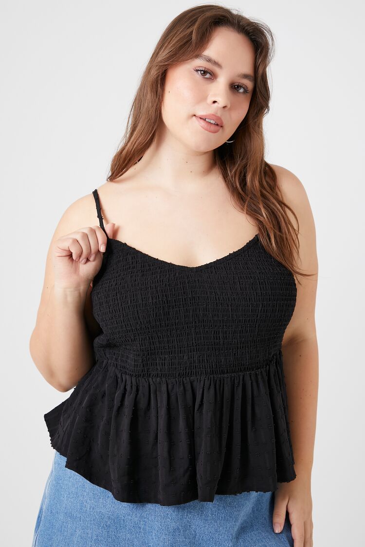 Forever 21 Plus Women's Smocked Flounce Cami Black