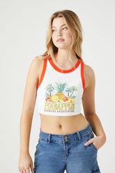 Forever 21 Women's Pineapple Cropped Ringer Tank Top White/Multi